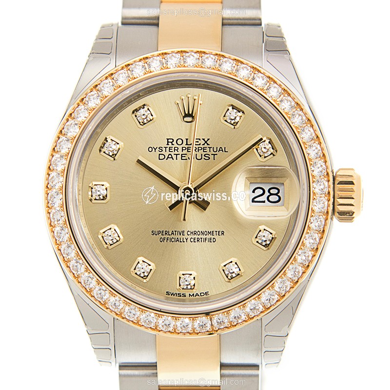 Rolex Lady Datejust Replica - Automatic, Gold Dial & Clasp, Gold Strap