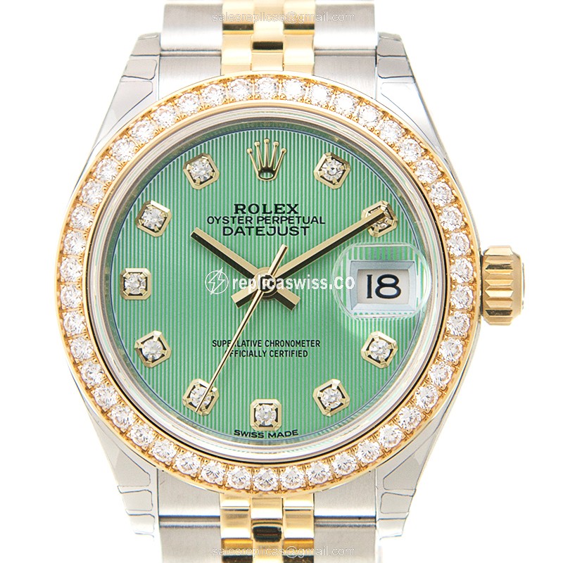Rolex Datejust Replica - 18kt Gold - Green Dial - Automatic - Steel Clasp
