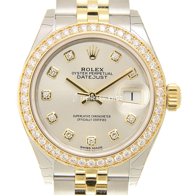 Rolex Datejust Replica - 18kt Gold - Automatic - Silver Dial, Diamond Accent