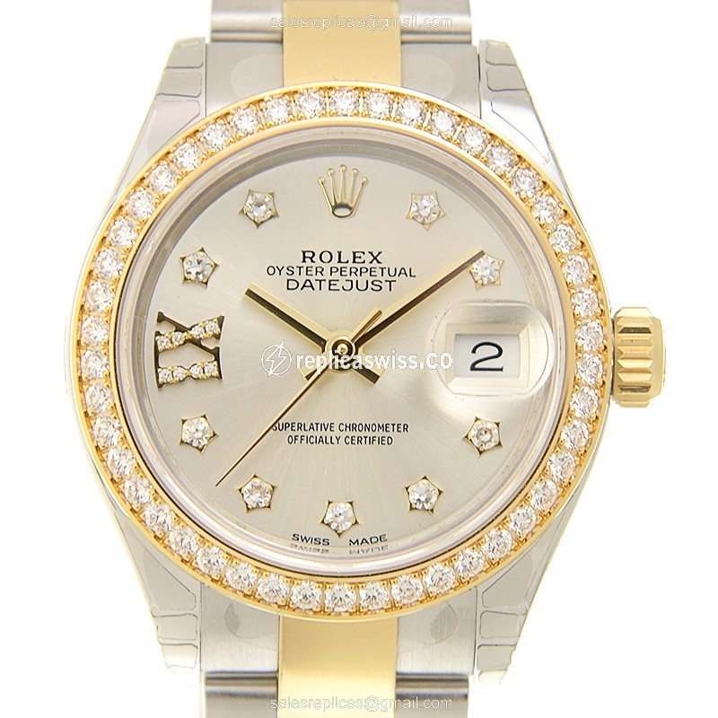 Rolex Lady Datejust Replica - 18kt Gold Case - Silver Dial - Automatic