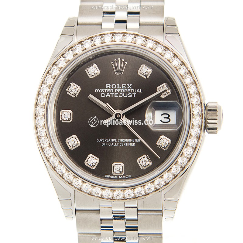 Rolex Datejust Replica - Automatic - White Gold - Diamond Accents - Silver Case