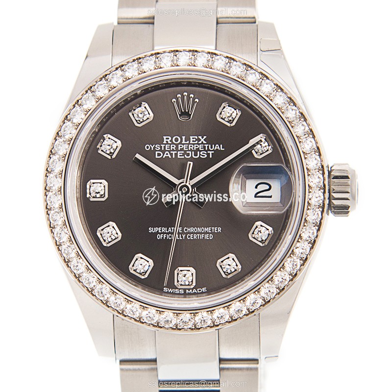 Rolex Datejust Replica - 18kt White Gold - Brown Dial on Silver Strap