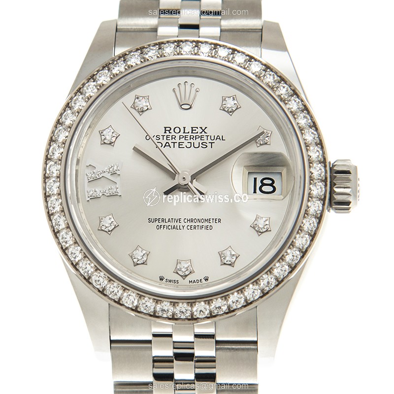 Rolex Datejust Replica - Automatic - White Gold - Diamond Bezel - Silver Dial