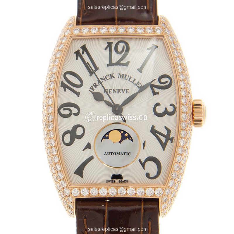 Franck Muller 2850 SC AT FO L D 5N Replica - Automatic - 18kt Rose Gold Case - White Dial on Brown Leather Strap