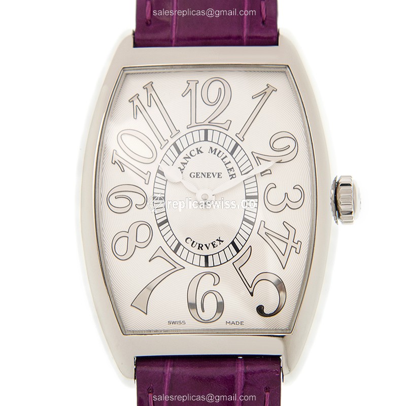 Franck Muller 2852 B QZ REL Master Banker - Quartz - Silver Dial - Alligator Purple Strap - Buckle Clasp - Luxury Replica MASTER BANKER Watch