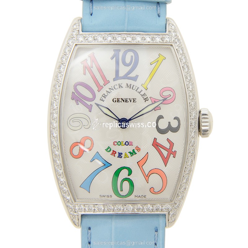 Franck Muller 2852 Replica - Quartz - Stainless Steel - Silver Dial - Blue Alligator Strap