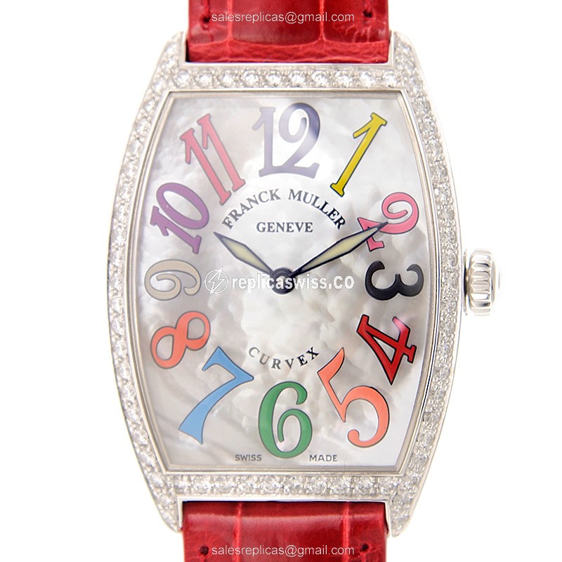 Franck Muller 2852 QZ COL DRM MOP D 1R Curvex Quartz - White Dial - Red Alligator - Buckle Clasp - Luxury Replica CINTREE CURVEX Watch