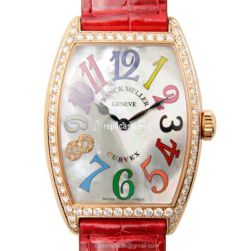 Franck Muller 2852 QZ COL DRM MOP D1R CD8 Quartz - 18kt Rose Gold - Diamond Dial - White - Red Alligator Buckle