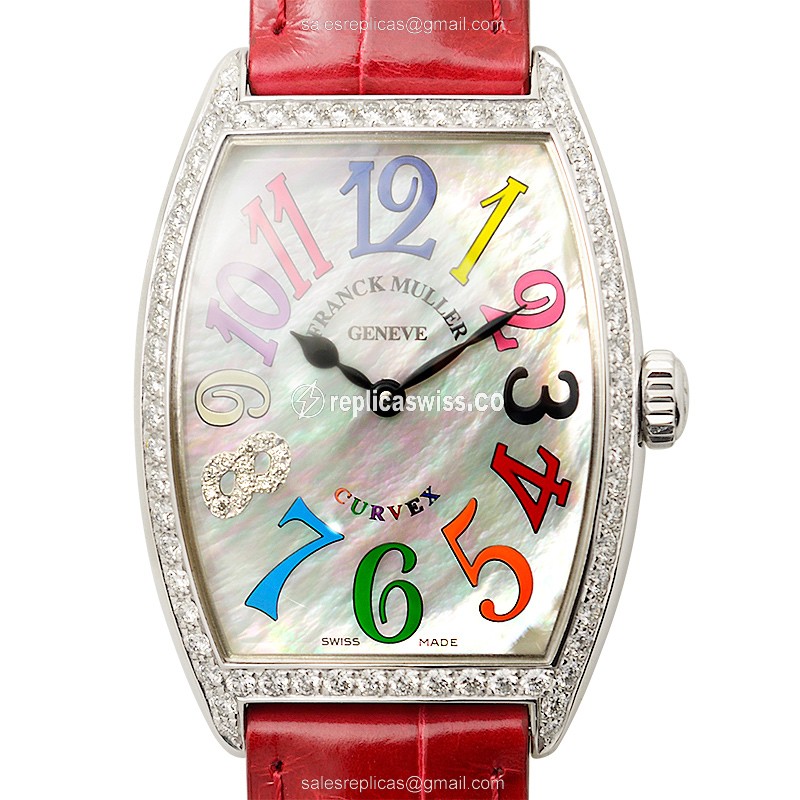 Franck Muller 2852 QZ COL DRM MOP D1R CD8 Curvex - Quartz - White Dial - Buckle Clasp - Red Alligator Strap