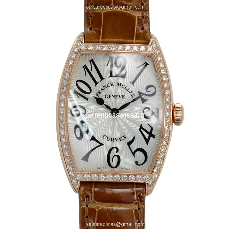Franck Muller 2852 QZ D 1R Master - Quartz - 18kt Rose Gold - Diamonds - Silver Dial - Luxury Replica MASTER OF COMPLICATION Watch