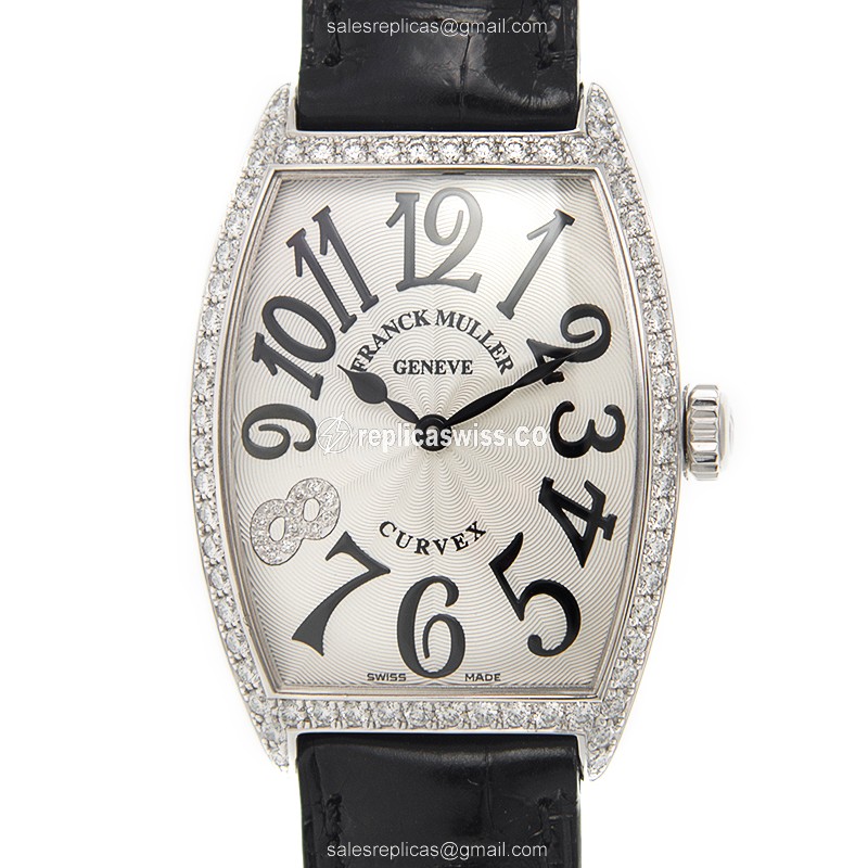 Franck Muller 2852 QZ D 1R CD8 Quartz - Silver Dial - Black Alligator - Buckle Clasp - Luxury Replica CINTREE CURVEX Watch
