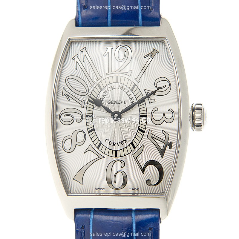 Franck Muller 2852 QZ REL - Quartz - Steel Case - Silver Dial - Blue Alligator Strap