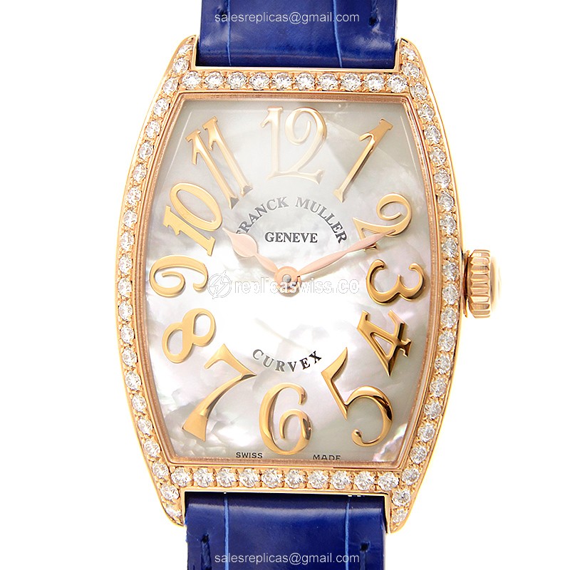 Franck Muller 2852 QZ REL MOP D 1R Curvex Quartz - White Dial - Blue Alligator Buckle - Luxury Replica CINTREE CURVEX Watch