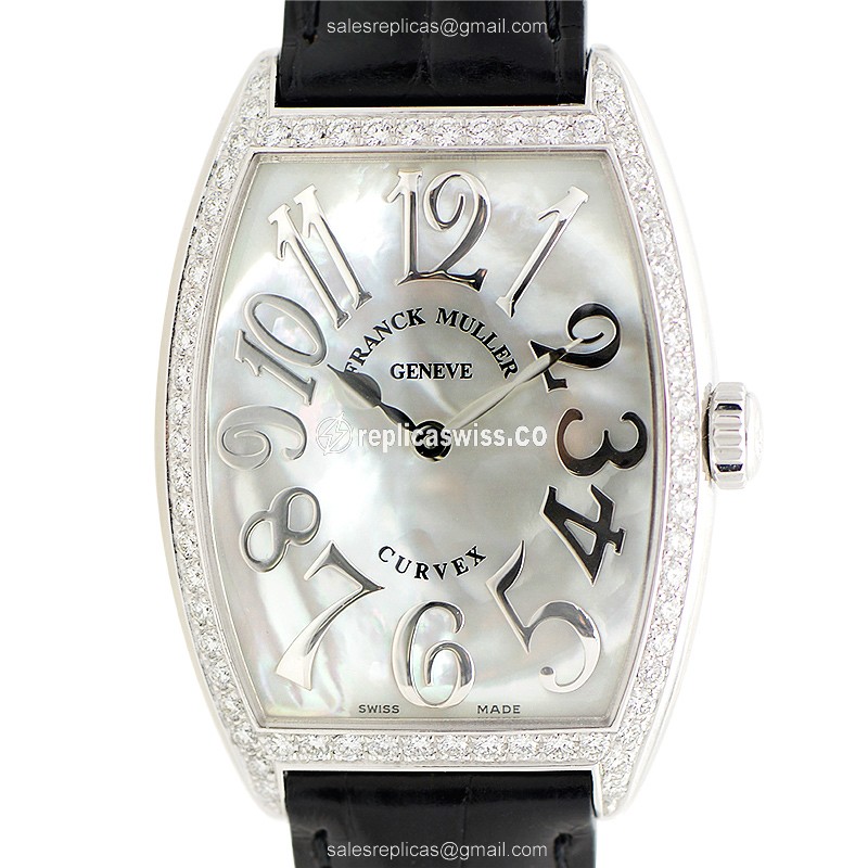 Franck Muller 2852 QZ REL MOP D 1R AC CINTREE CURVEX - Quartz - Diamond Case - White Dial - Buckle Clasp - Luxury Replica CINTREE CURVEX Watch