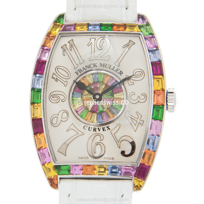 Franck Muller 2852 QZ REL QTR SAI BAG 1P BAG AC GENEVE - Quartz, Diamonds, White Dial, Buckle Clasp, Leather Strap