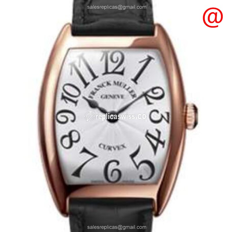 Franck Muller 2852 SC BL V5N Curvex Replica - Automatic - 18kt Rose Gold - Silver Dial on Black Leather Strap