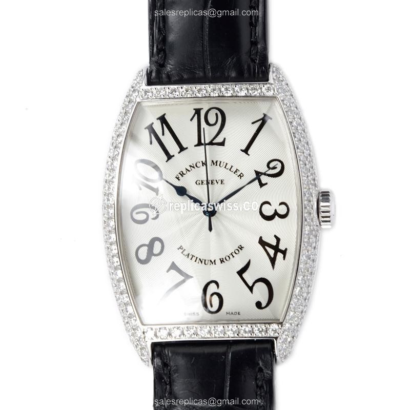 Franck Muller 2852 SC D Master Banker Replica - Automatic - White Gold - Diamond Case, Silver Dial - Luxury Replica MASTER BANKER Watch