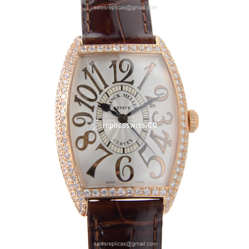 Franck Muller 2852 SC REL D Master Comp Replica - Auto - 18kt Rose Gold - Diamond Dial - Brown Alligator Strap - Luxury Replica MASTER OF COMPLICATION Watch