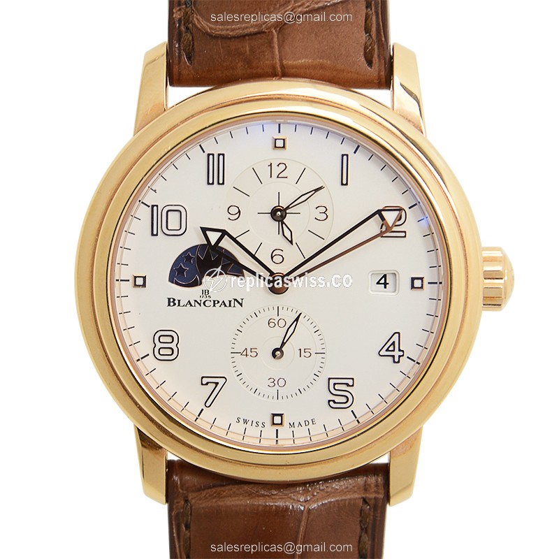 Blancpain Leman Replica - Automatic - 18kt Rose Gold - White Dial - Brown Alligator Strap