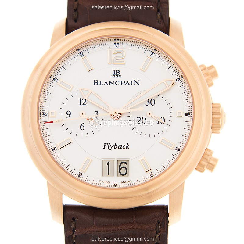 Blancpain Leman Replica - Automatic - 18kt Rose Gold - White Dial - Brown Alligator Strap