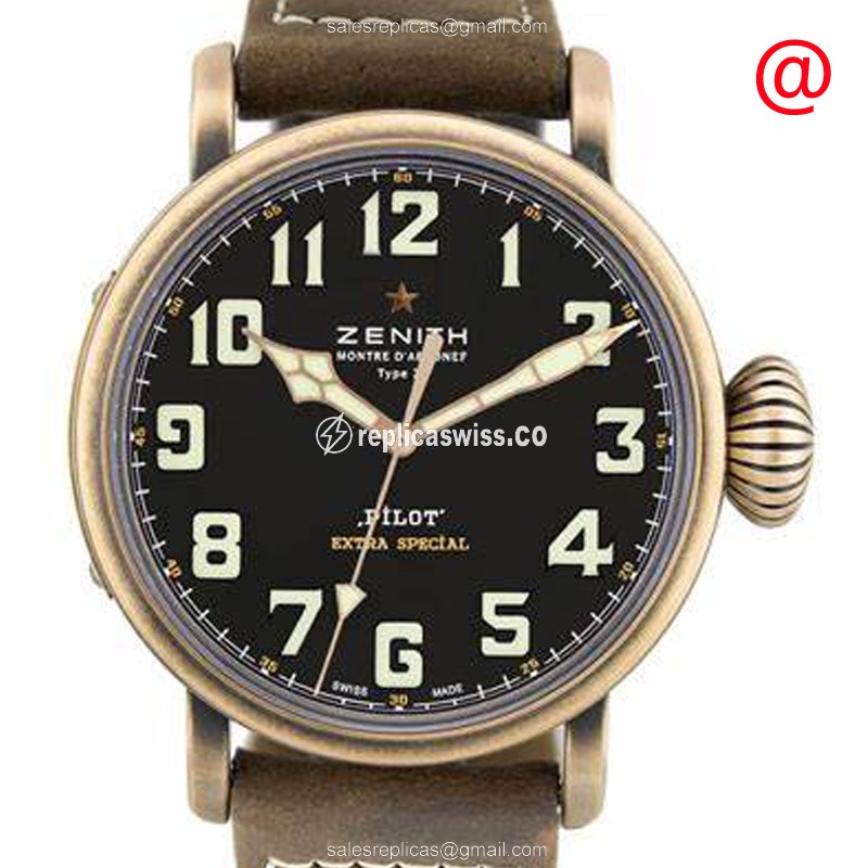 Zenith PILOTS Bronze - Automatic - Black Dial - Brown Leather Strap - Luxury Replica PILOTS Watch