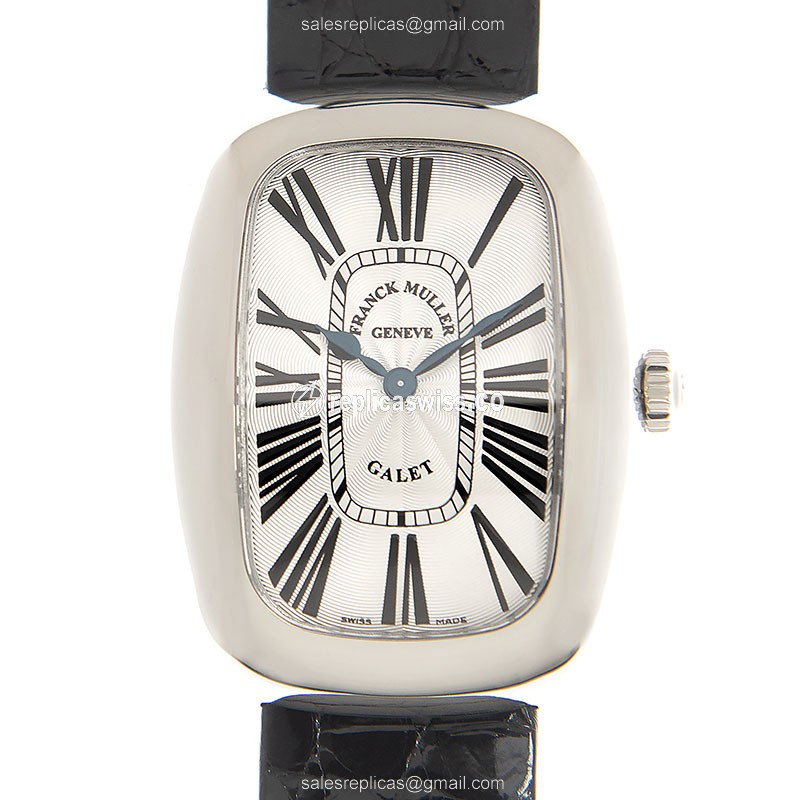 Franck Muller 3002 L QZ CALET AC GALET - Quartz | Stainless Steel Case | Silver Dial | Black Leather Strap - Luxury Replica GALET Watch