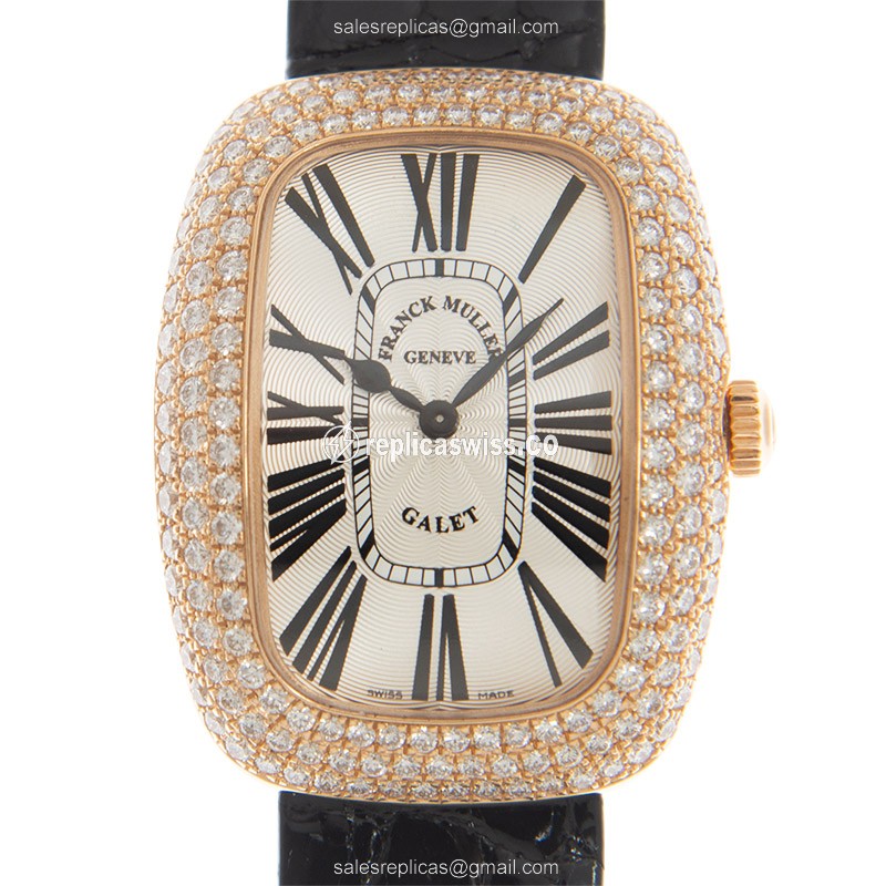 Franck Muller 3002 L QZ R D3 GALET - Quartz - 18kt Rose Gold - Silver Dial - Leather Strap - Luxury Replica GALET Watch