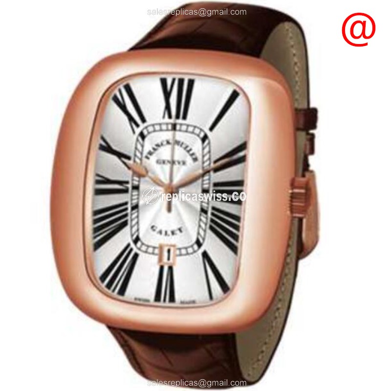 Franck Muller 3002 M QZ BL ROM5N GALET Quartz 18kt Rose Gold - Automatic - Silver Dial - Brown Leather Strap - Buckle Clasp - Luxury Replica GALET Watch