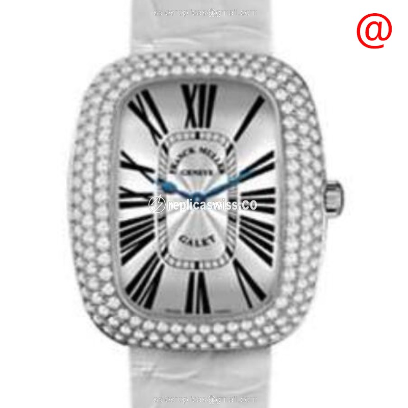 Franck Muller 3002 M QZ D3 R BL ROMAC GALET Quartz - Stainless Steel Case - Silver Dial - White Leather Strap - Buckle Clasp - Luxury Replica GALET Watch