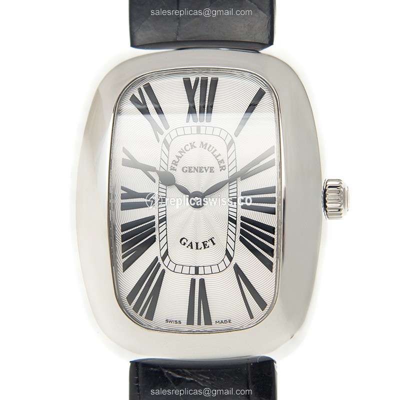 Franck Muller 3002 M QZ R GALET Quartz Steel - Silver Dial - Black Alligator Buckle - Luxury Replica GALET Watch