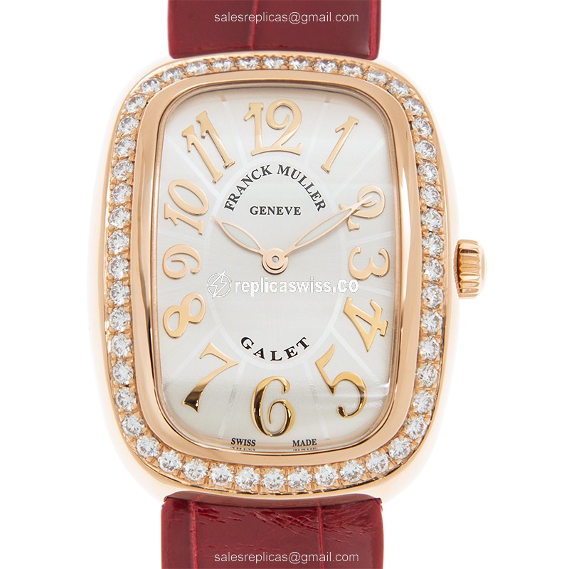 Franck Muller 3002 Replica - Quartz - Rose Gold Case, Diamonds - Silver Dial - Luxury Replica GALET Watch