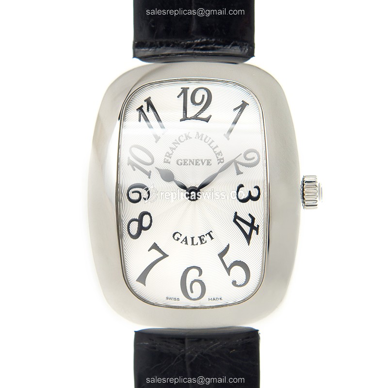 Franck Muller 3002 M QZ V AC GALET Quartz - Silver Dial - Steel Case - Black Alligator Strap - Sapphire Crystal - Luxury Replica GALET Watch