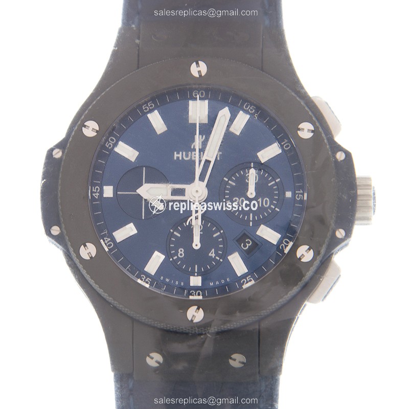 Hublot BIG BANG Replica - Automatic - Ceramic Case - Blue Dial - Blue Leather Strap