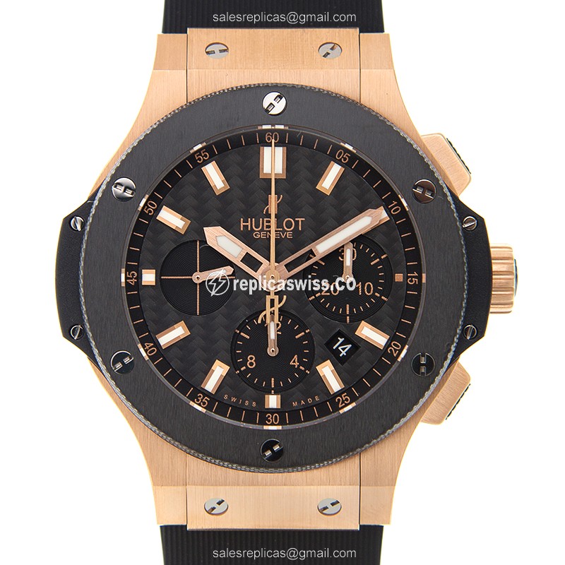 Hublot Big Bang Replica - Automatic 18kt Rose Gold - Titanium Case - Black Dial - Rubber Strap - Luxury Replica BIG BANG Watch