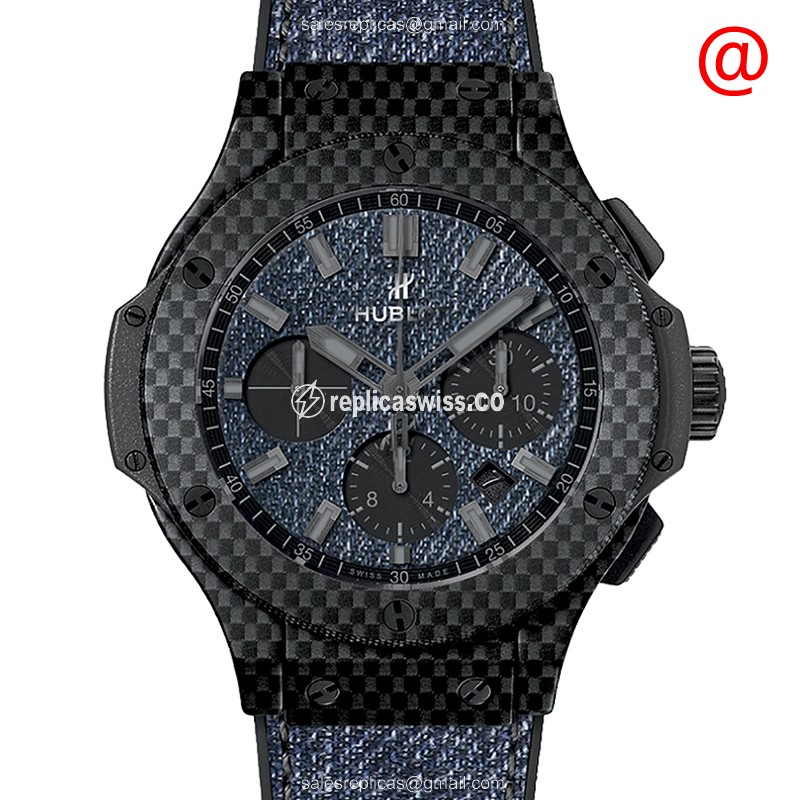 Hublot Big Bang Replica - Automatic - Carbon Fiber - Black Dial - Blue Jeans Strap - Luxury Replica BIG BANG Watch