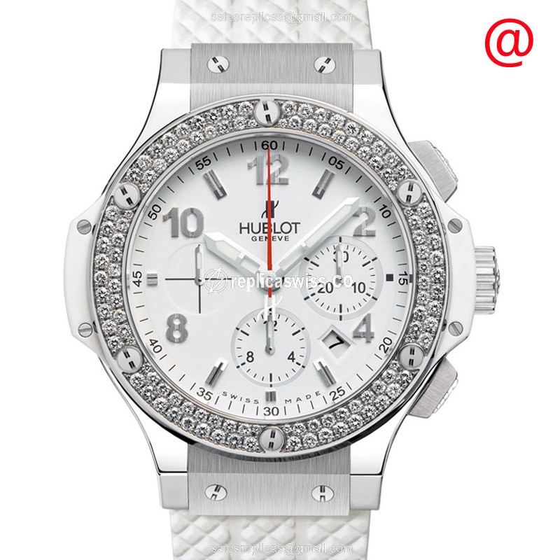 Hublot BIG BANG Replica - Automatic - Stainless Steel - White Dial - Diamond - Rubber Strap