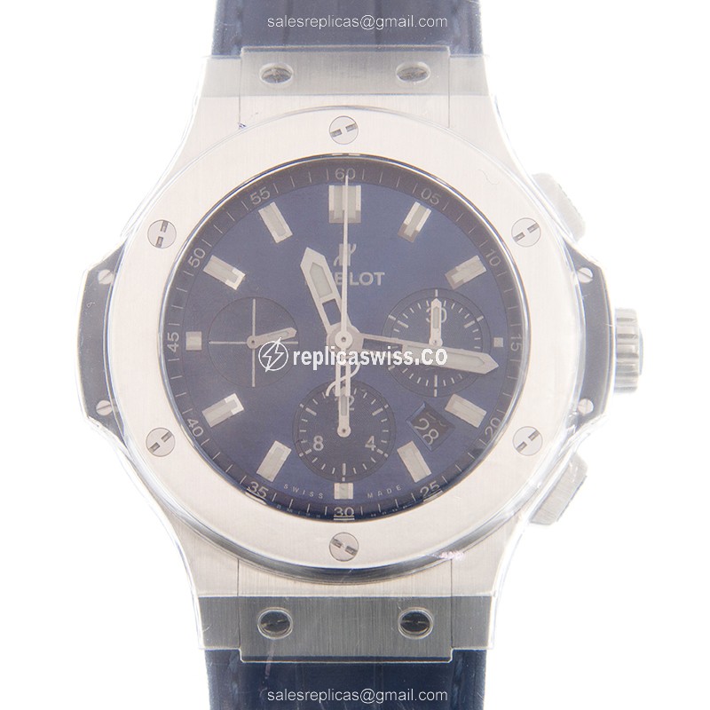 Hublot BIG BANG Replica - Automatic - Blue Dial - Steel Case - Blue Alligator Strap