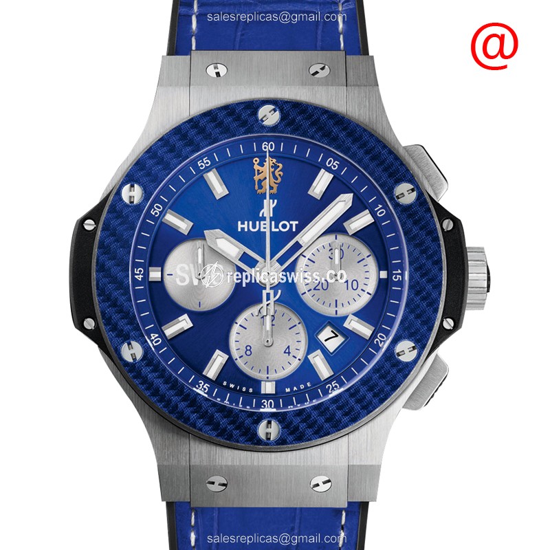 Hublot Big Bang Replica - Automatic - Stainless Steel - Blue Dial - Blue Leather Strap