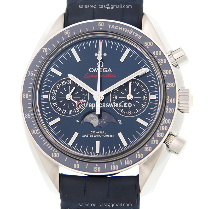 Omega Speedmaster Replica - Automatic - Stainless Steel - Blue Dial - Leather Strap