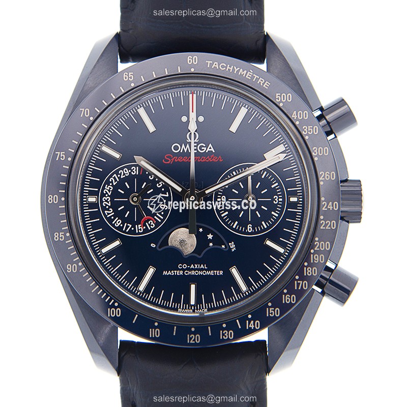 Omega Speedmaster Ceramic Replica - Automatic - Blue Dial - Leather Strap - Blue Clasp