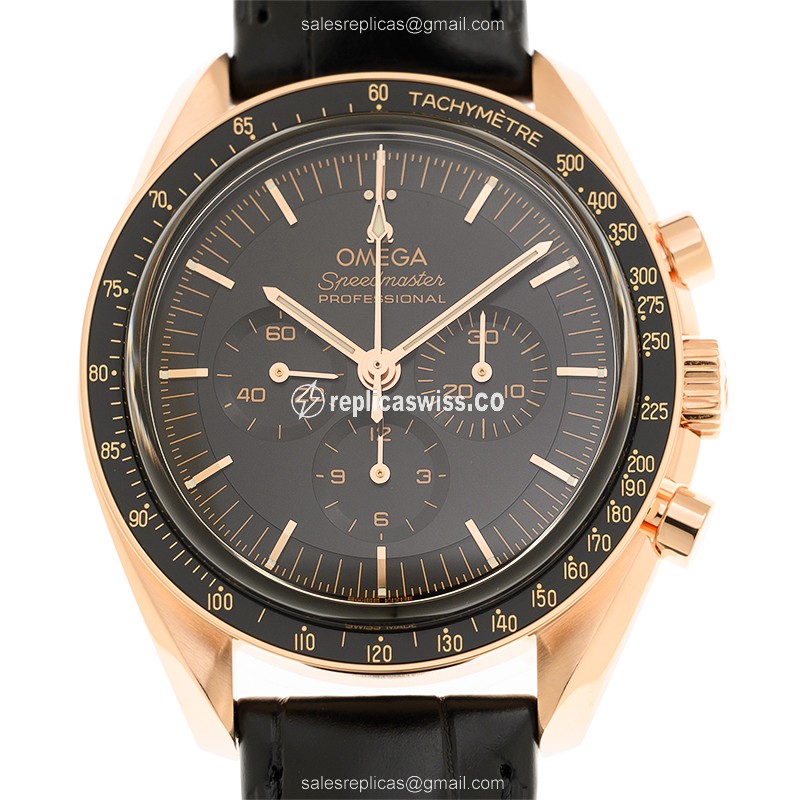 Omega Speedmaster Replica - Automatic - 18kt Rose Gold - Black Dial - Alligator Black Strap - Luxury Replica SPEEDMASTER Watch