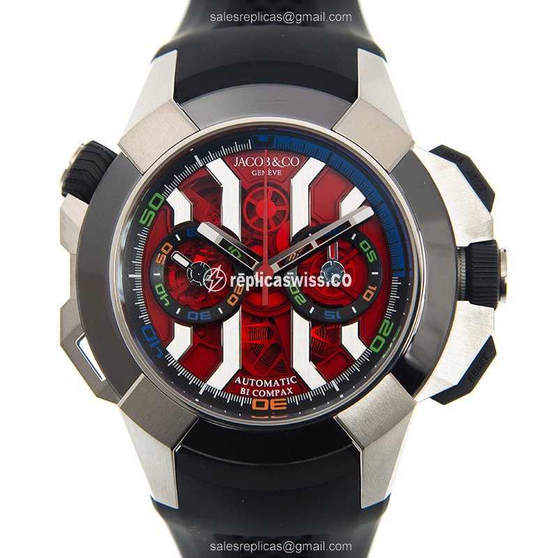 Jacob & Co 311.20.SB.RT.A HA4D Chrono - Auto Movement - Red Dial - Steel Case - Black Rubber Strap