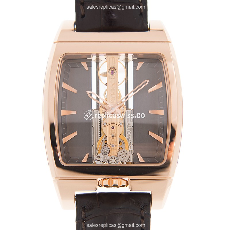 Corum BRIDGE 313.150.55/0002 FK02 - Auto 18kt Rose Gold - Dark Grey Dial - Black Alligator Buckle