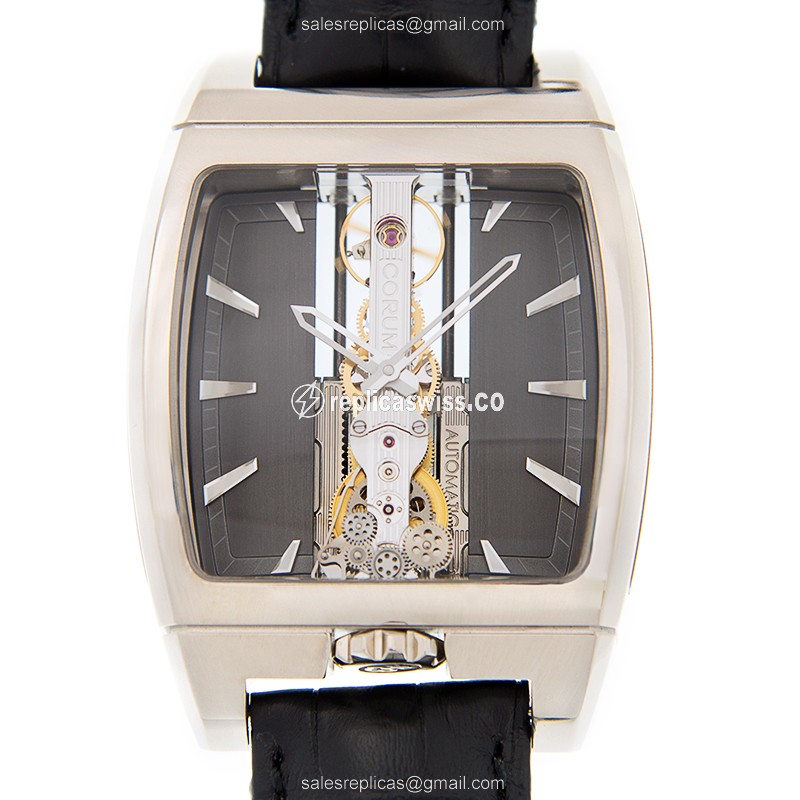 Corum BRIDGE Replica - Automatic - 18kt White Gold - Dark Grey Dial - Black Alligator Strap