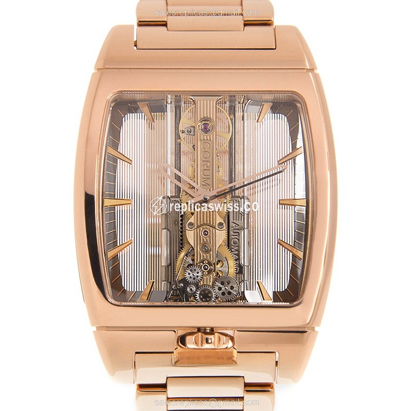 Corum Golden Bridge Replica - Automatic - 18kt Rose Gold - Skull Dial - Gold Clasp & Band