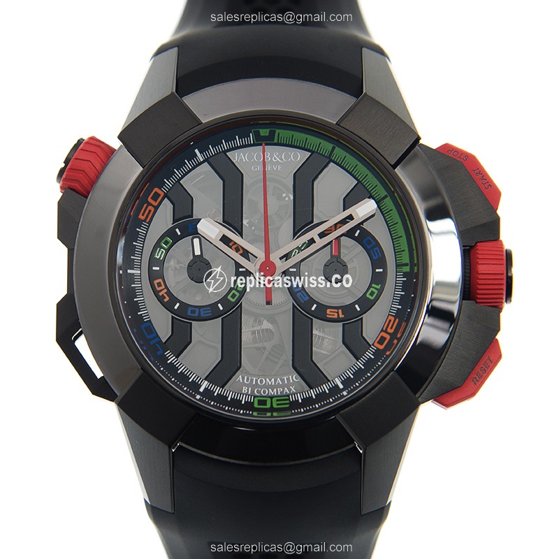 Jacob & Co 313.21.SB.BS.B EPIC X CHRONO Auto - Steel Case - Black Dial - Black Rubber Strap