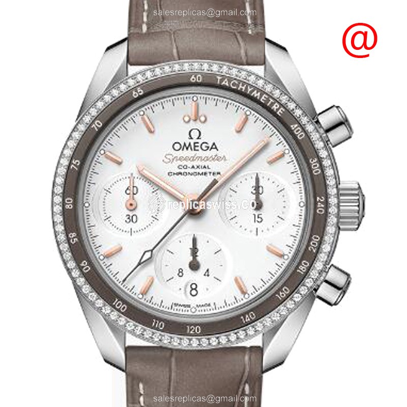 Omega 324.38.38.50.02.001 Replica | Automatic | Silver Dial | Diamonds | Alligator Brown