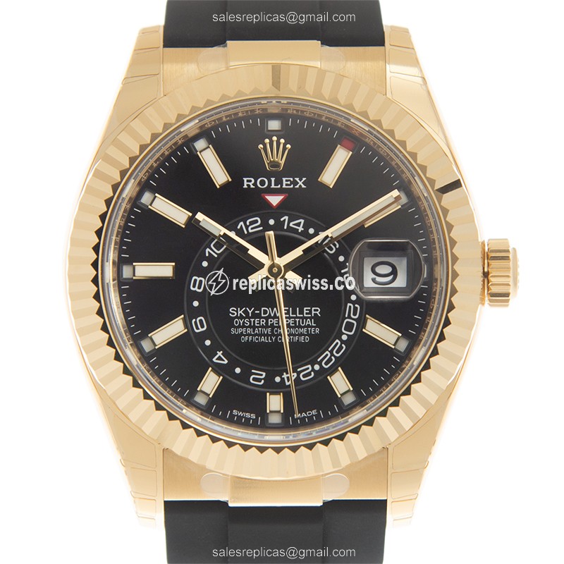 Rolex Sky-Dweller Replica - Automatic - 18kt Yellow Gold - Black Dial - Luxury Replica SKY-DWELLER Watch