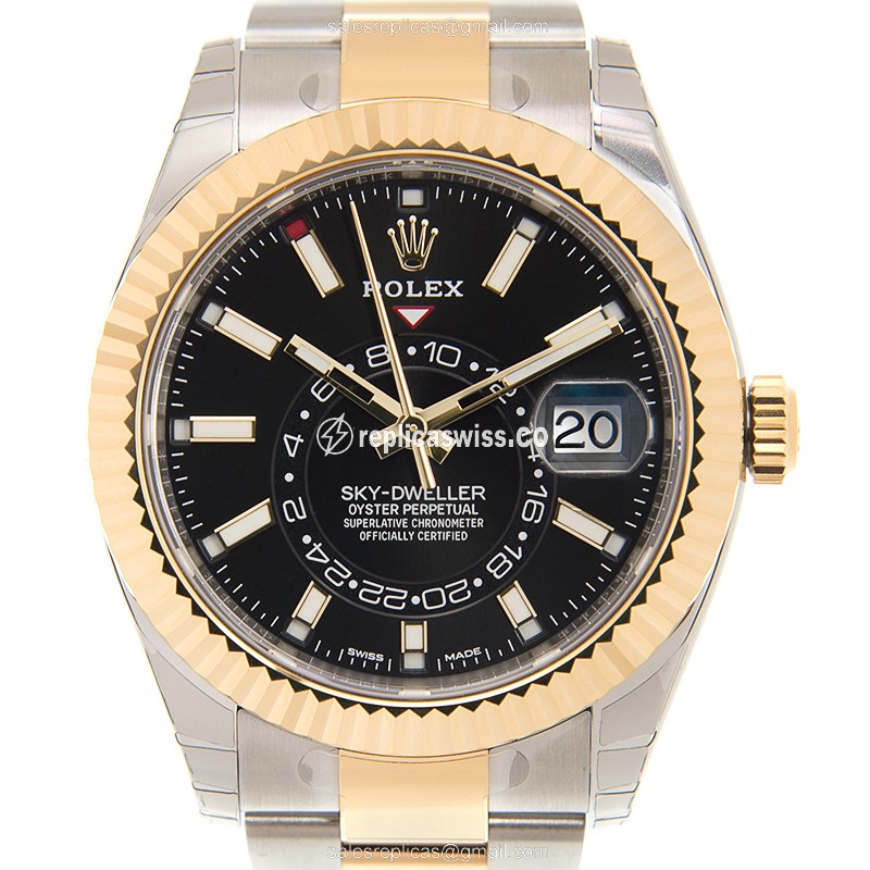 Rolex 326933-0002 Replica - Sky-Dweller | Automatic | 18kt Gold Case | Black Dial on Gold Steel Strap