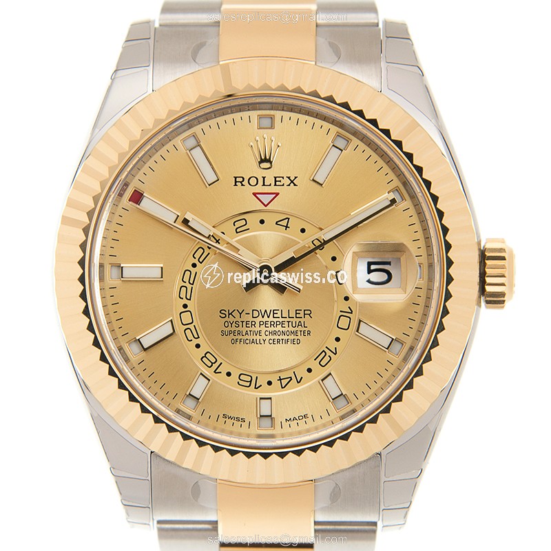 Rolex 326933-0001 Replica - Sky-Dweller | Automatic - Gold & Steel Case - Gold Dial